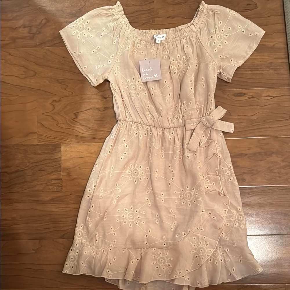 Faux wrap eyelette dress